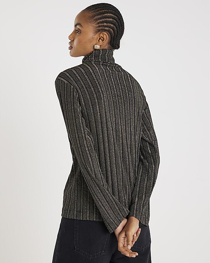 River Island Black Long Sleeve Ribbed Roll Neck Top