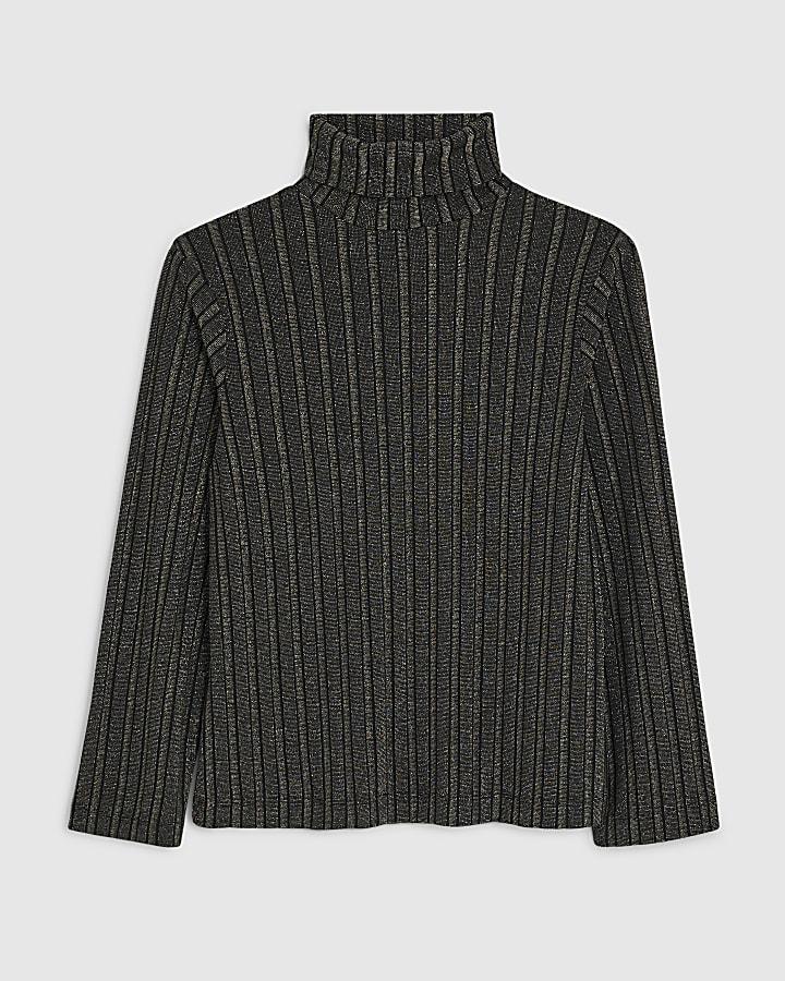 river island Black Long Sleeve Ribbed Roll Neck Top