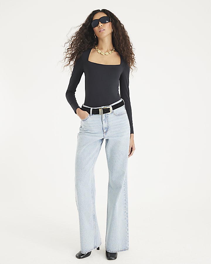 River Island Black Long Sleeve Square Neck Bodysuit