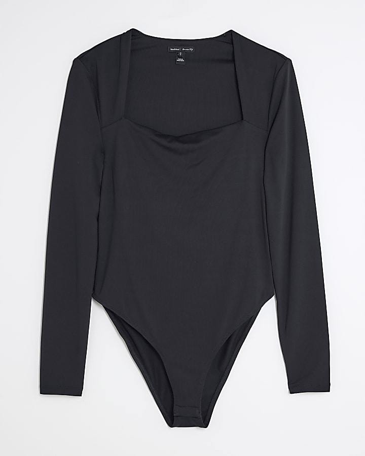 river island Black Long Sleeve Square Neck Bodysuit