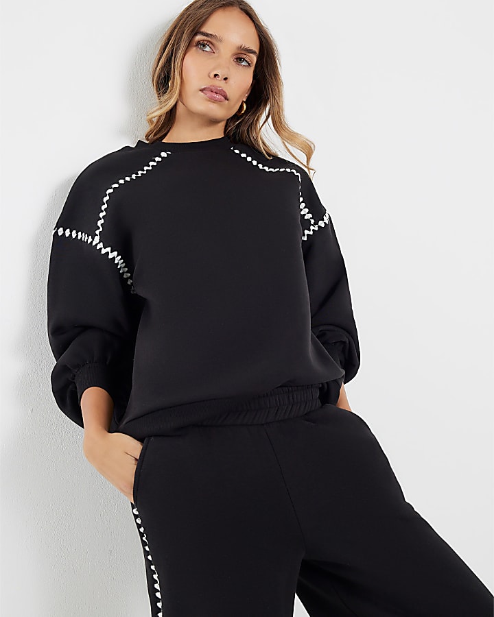 River Island Black Long Sleeve Whipstitch Sweatshirt