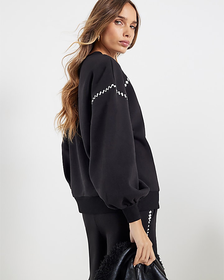 River Island Black Long Sleeve Whipstitch Sweatshirt