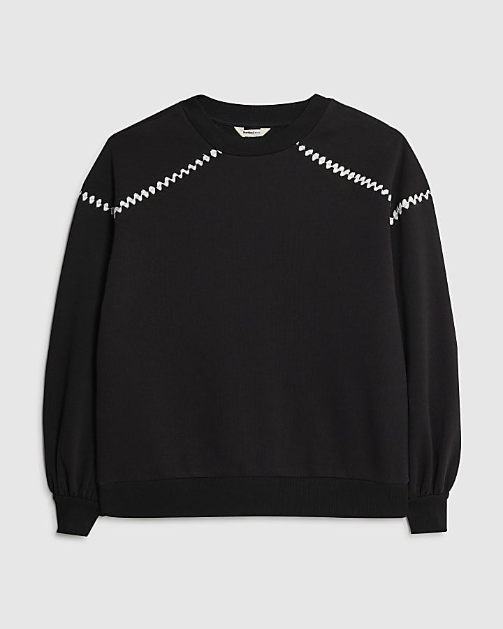 river island Black Long Sleeve Whipstitch Sweatshirt