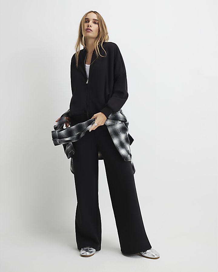 River Island Black Long Sleeve Zip Up Bomber Sweatshirt