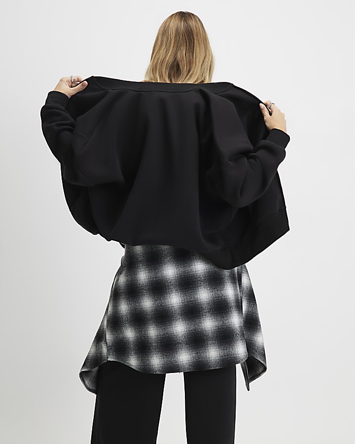 River Island Black Long Sleeve Zip Up Bomber Sweatshirt