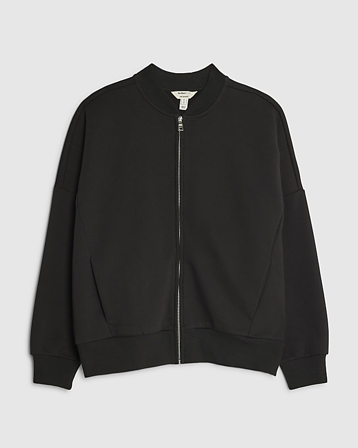 river island Black Long Sleeve Zip Up Bomber Sweatshirt