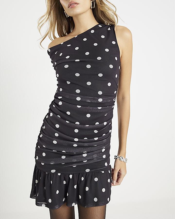 River Island Black Mesh Spot Print Drape Mini Dress