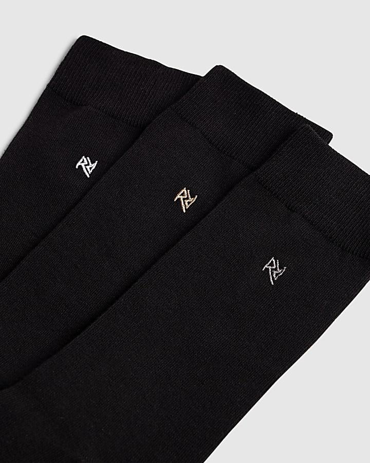 River Island Black Metallic Embroidered Pack Of 7 Socks