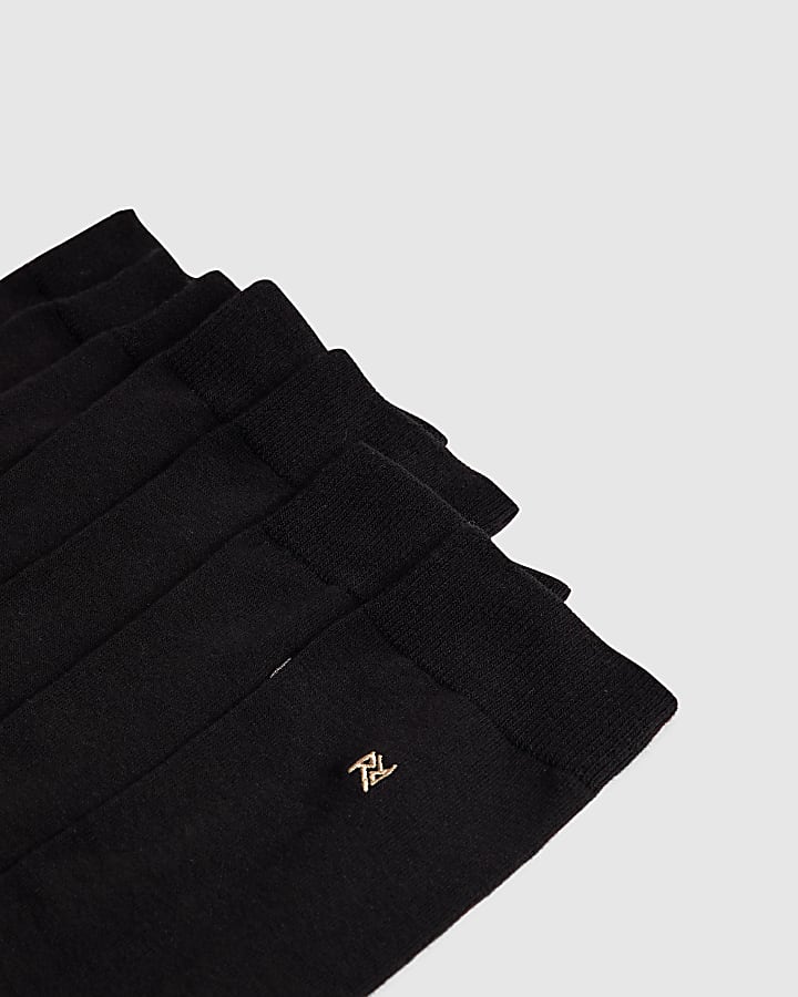 River Island Black Metallic Embroidered Pack Of 7 Socks