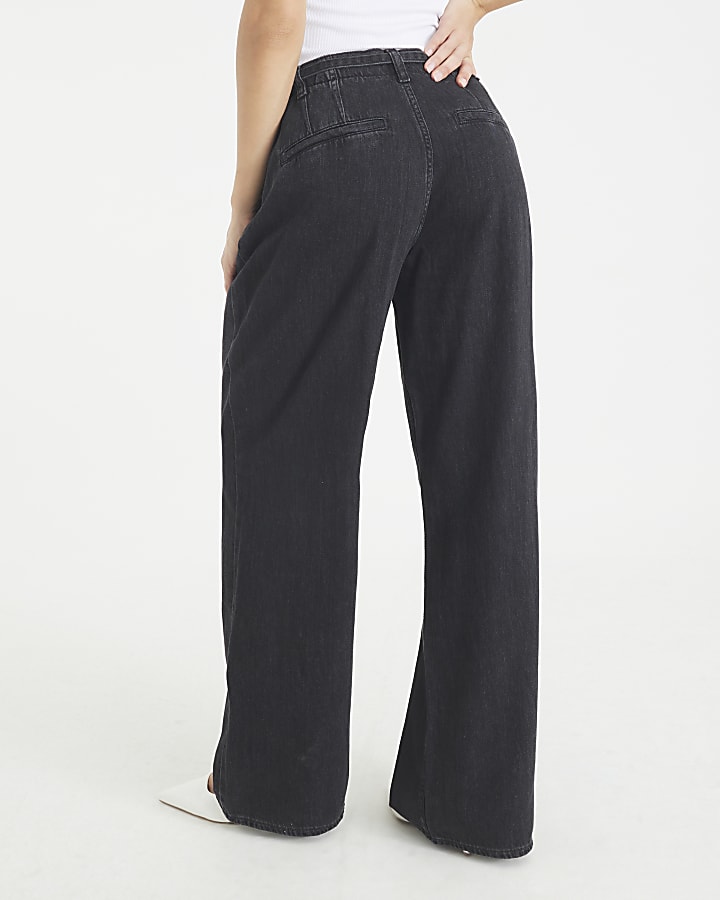River Island Black Mid Rise Wide Leg Tie Front Jeans