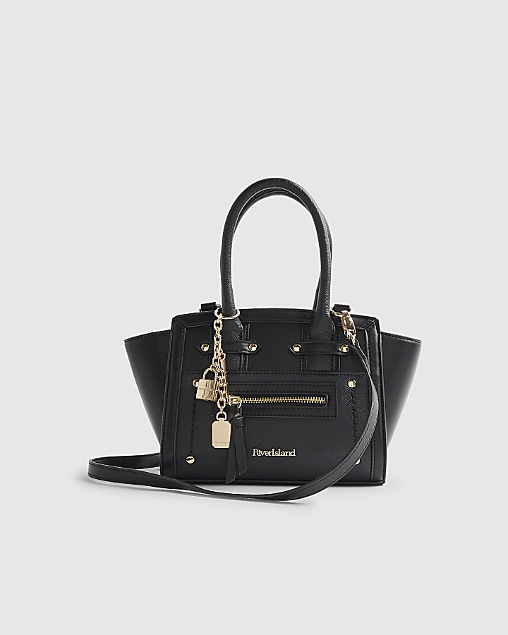 River Island Black Mini Winged Panelled Zip Tote Bag