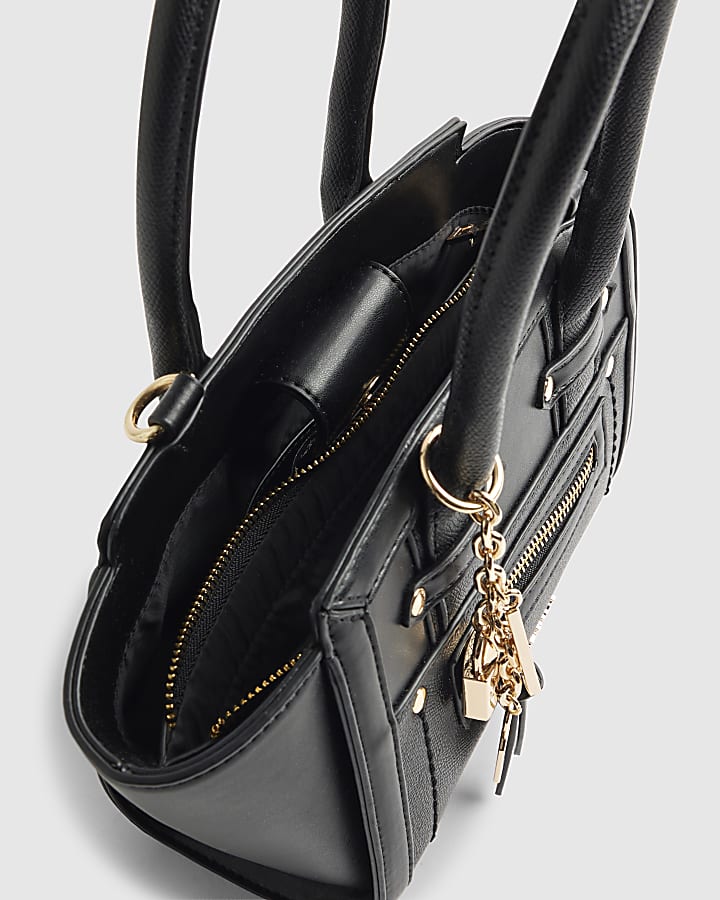 river island Black Mini Winged Panelled Zip Tote Bag