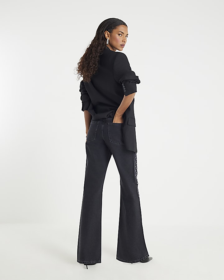 River Island Black Mirror Studded Relaxed Straight Jeans