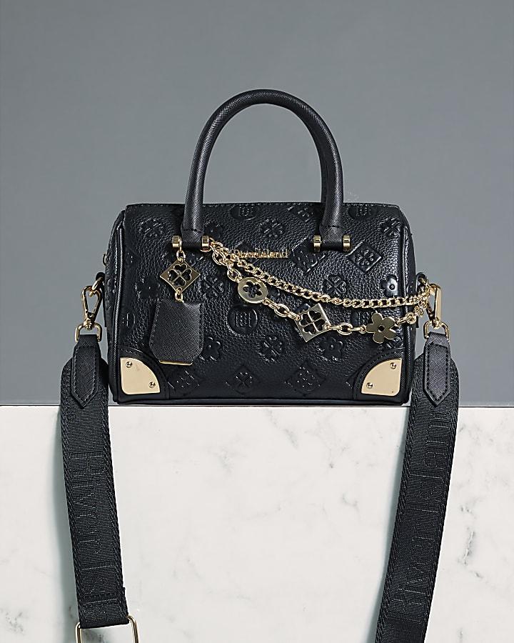 River Island Black Monogram Chain Detail Bowler Bag
