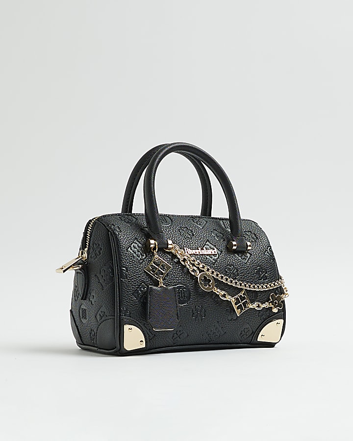 River Island Black Monogram Chain Detail Bowler Bag