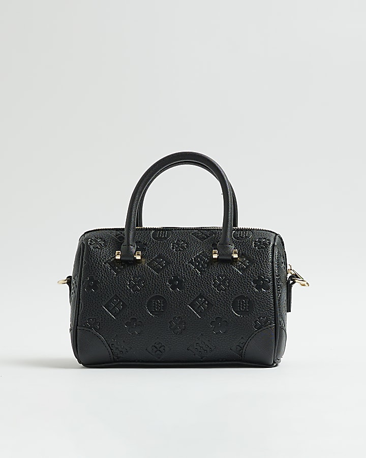 River Island Black Monogram Chain Detail Bowler Bag