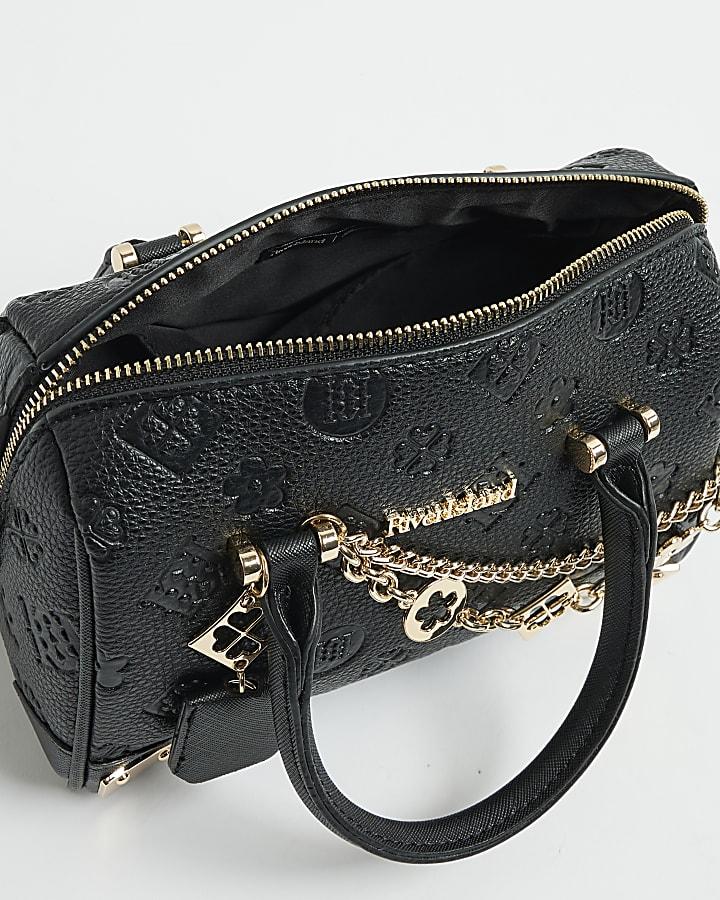 river island Black Monogram chain detail Bowler bag