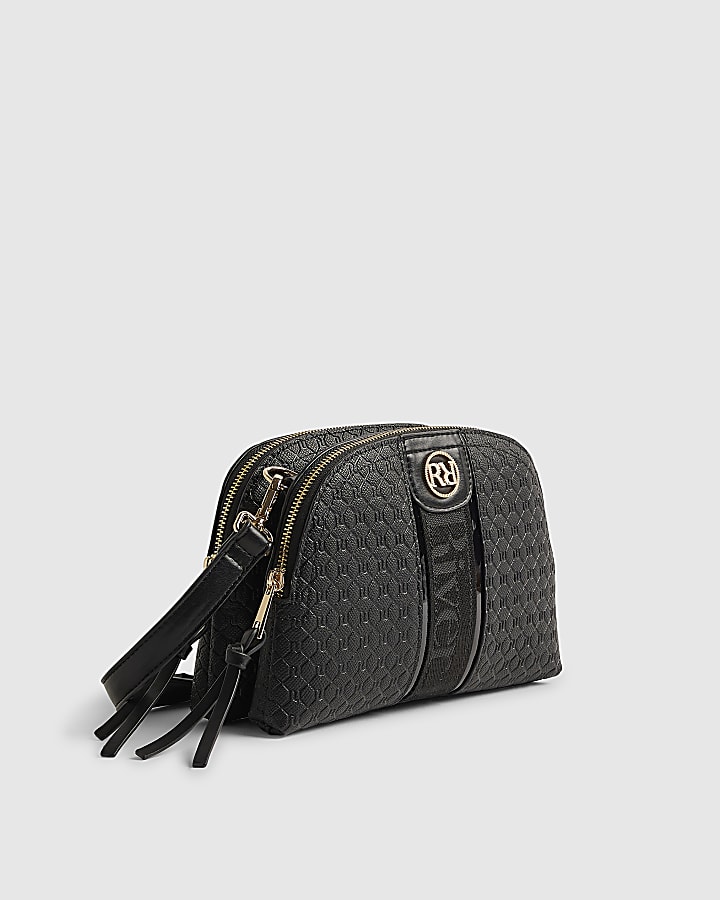 River Island Black Monogram Curved Top Crossbody Bag