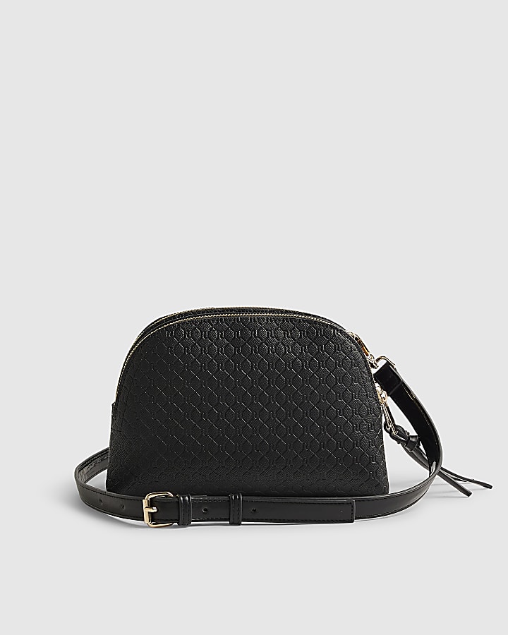 River Island Black Monogram Curved Top Crossbody Bag