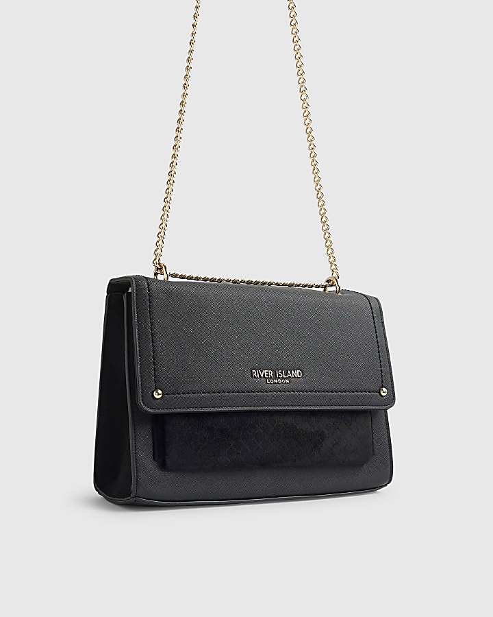 River Island Black Monogram Pocket Front Shoulder Bag