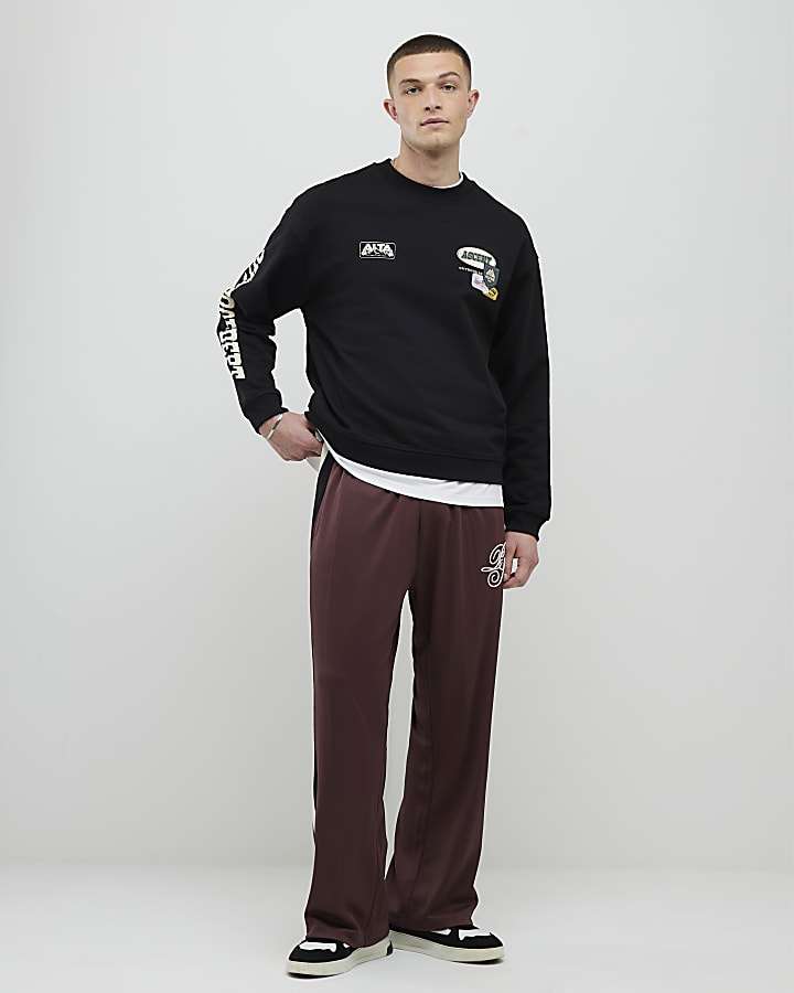River Island Black Oversized Fit Alpine Badging Sweatshirt