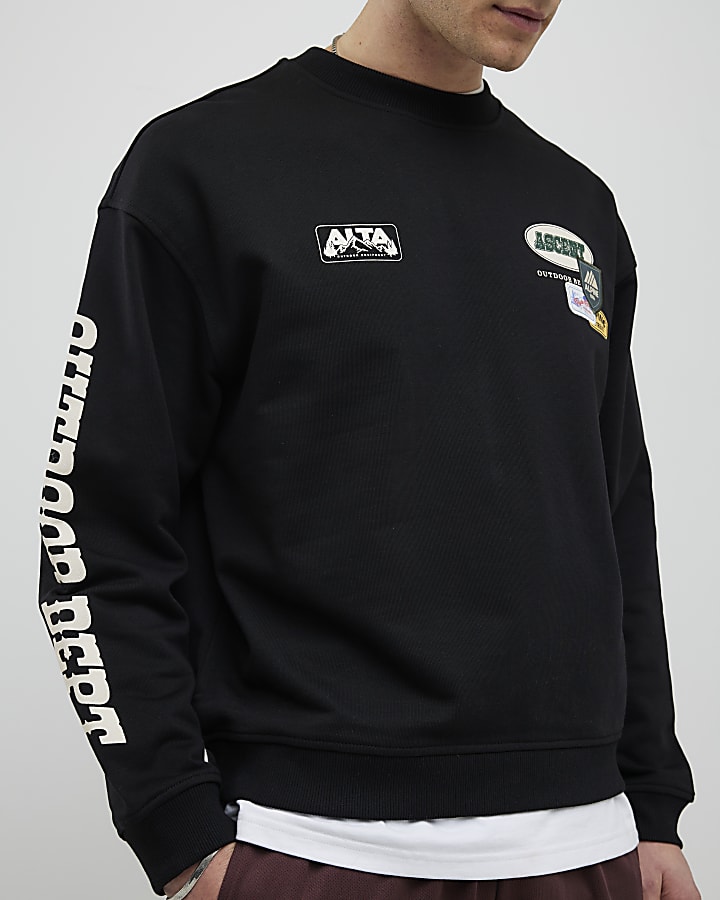 River Island Black Oversized Fit Alpine Badging Sweatshirt