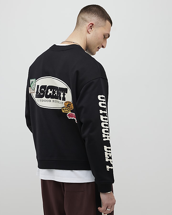 River Island Black Oversized Fit Alpine Badging Sweatshirt