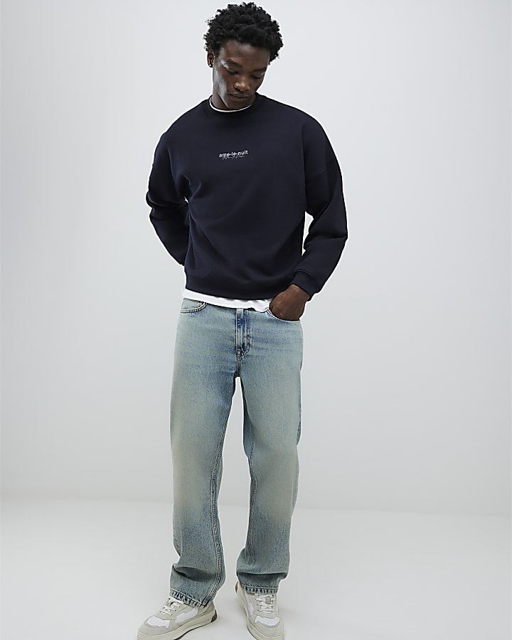 River Island Black Oversized Fit Ame Le Nuit Sweatshirt