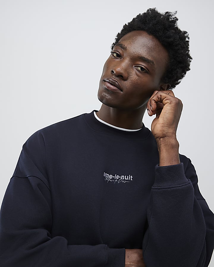 River Island Black Oversized Fit Ame Le Nuit Sweatshirt