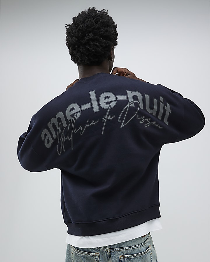 River Island Black Oversized Fit Ame Le Nuit Sweatshirt