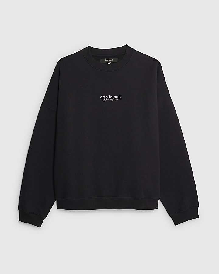 river island Black Oversized Fit Ame Le Nuit Sweatshirt