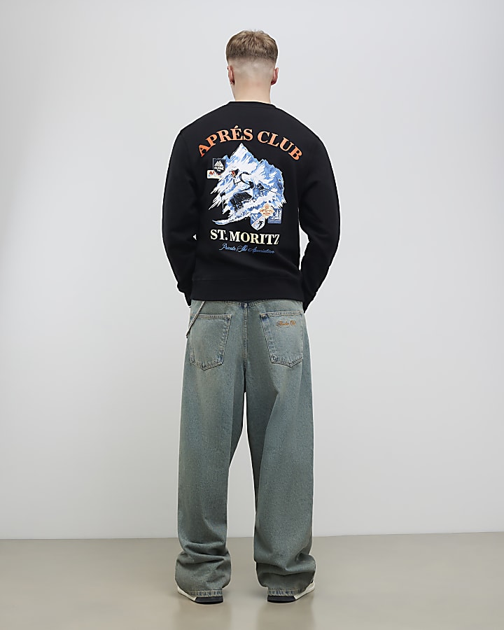 River Island Black Oversized Fit Apres Club Ski Sweatshirt