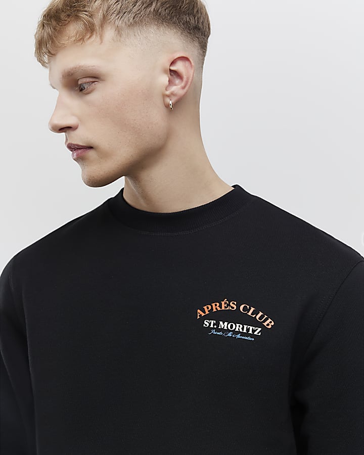 River Island Black Oversized Fit Apres Club Ski Sweatshirt