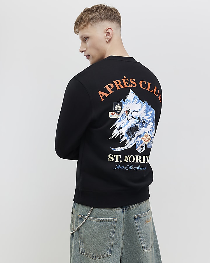River Island Black Oversized Fit Apres Club Ski Sweatshirt