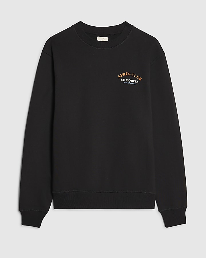 river island Black Oversized Fit Apres Club Ski Sweatshirt