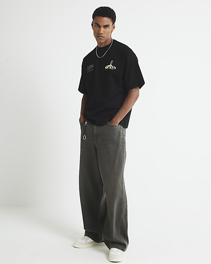 River Island Black Oversized Fit Austin Car T-Shirt