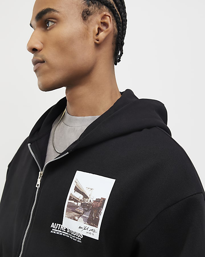 river island Black Oversized Fit Autre Studios Hoodie