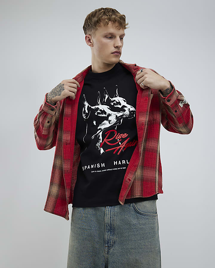River Island Black Oversized Fit Doberman Alpha T-Shirt