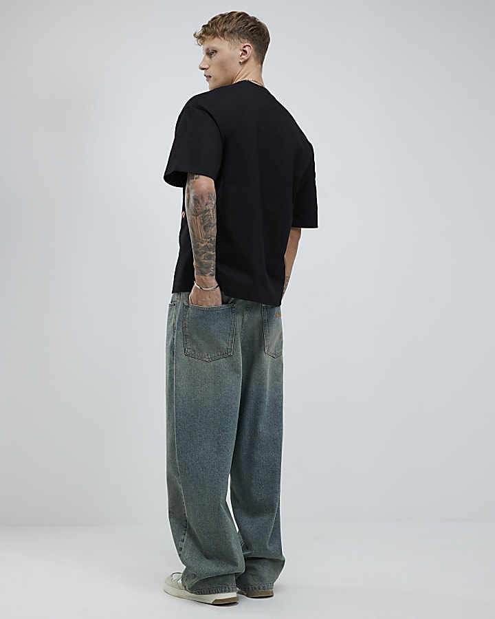 River Island Black Oversized Fit Doberman Alpha T-Shirt