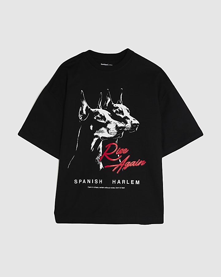 river island Black Oversized Fit Doberman Alpha T-Shirt