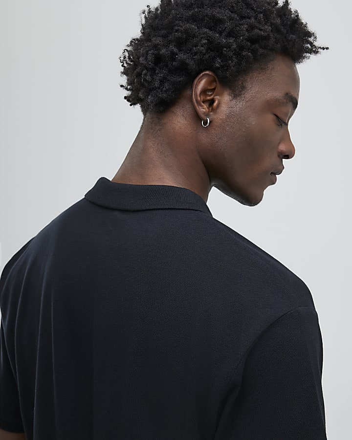 River Island Black Oversized Fit Embroidered Polo Shirt