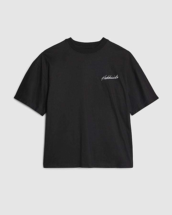 river island Black Oversized Fit Hokkaido Beaded T-Shirt