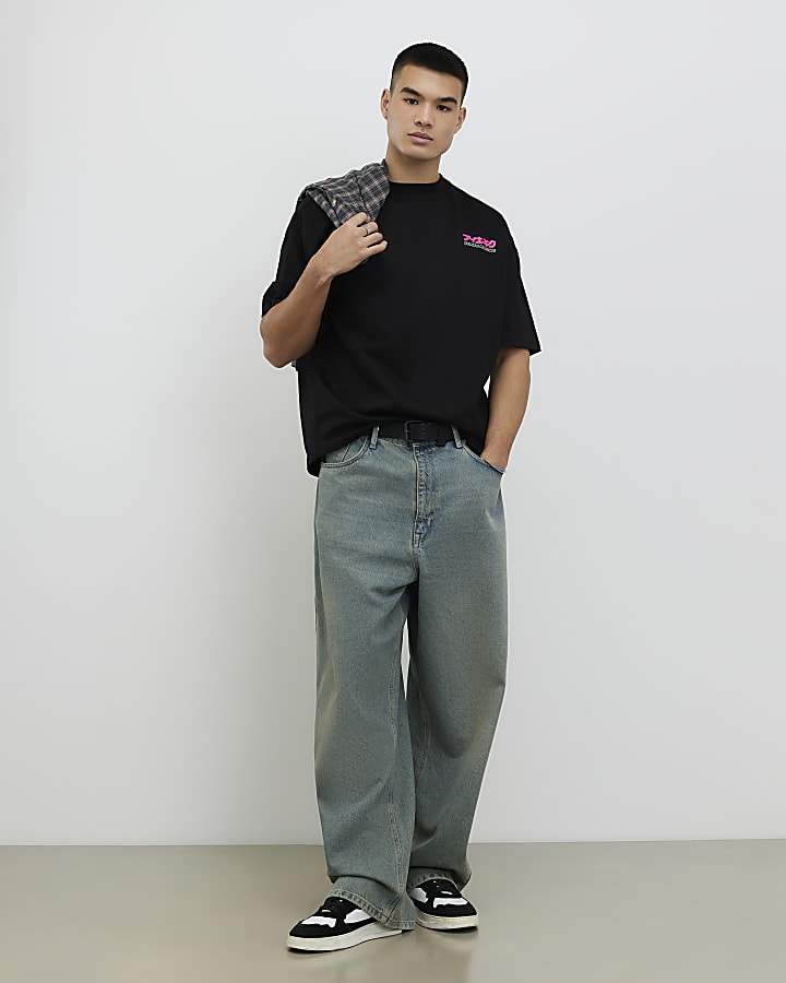 River Island Black Oversized Fit Japanese Car T-Shirt
