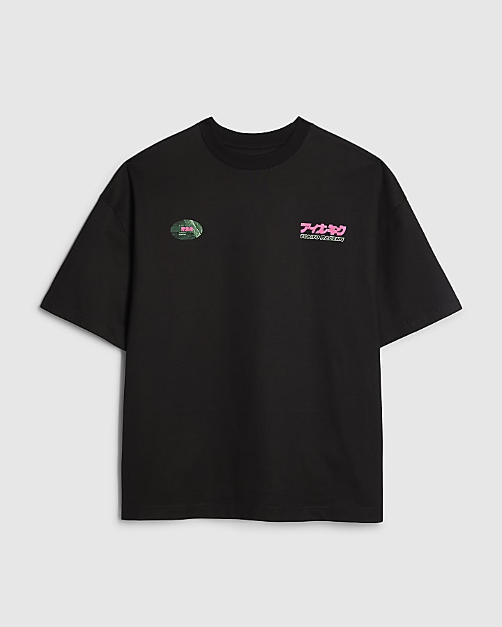river island Black Oversized Fit Japanese Car T-Shirt