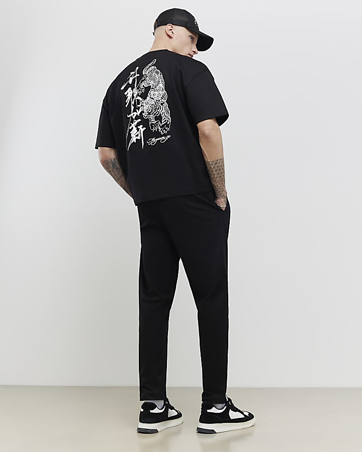 River Island Black Oversized Fit Japanese T-Shirt Set