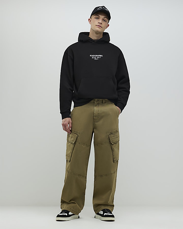 River Island Black Oversized Fit Kagoshima Dragon Hoodie