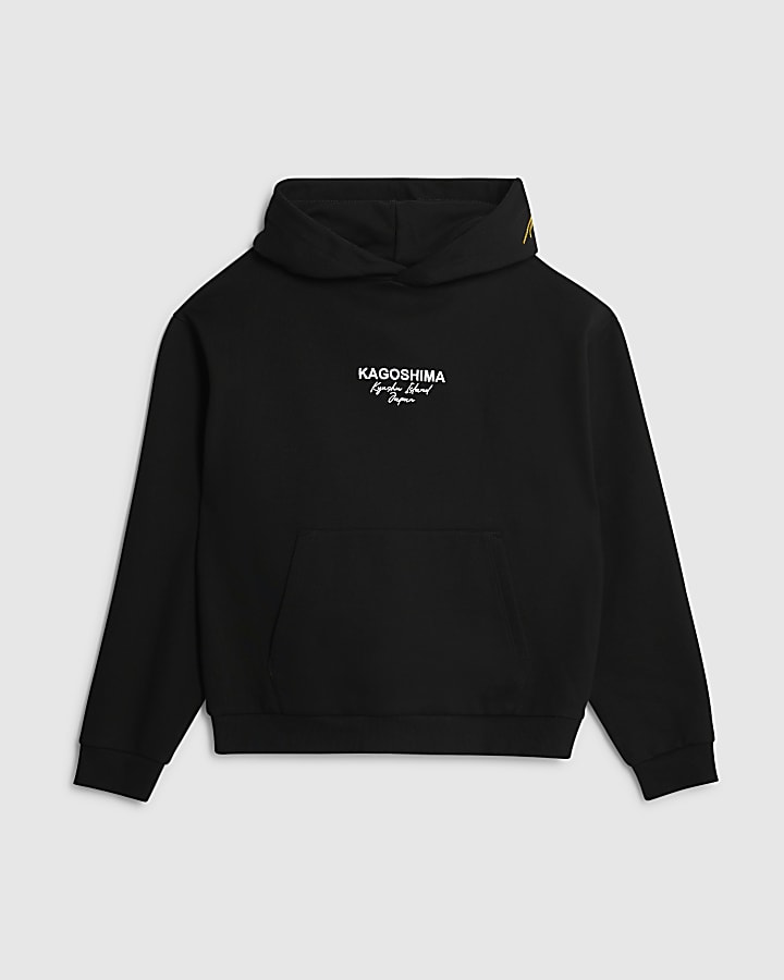 river island Black Oversized Fit Kagoshima Dragon Hoodie