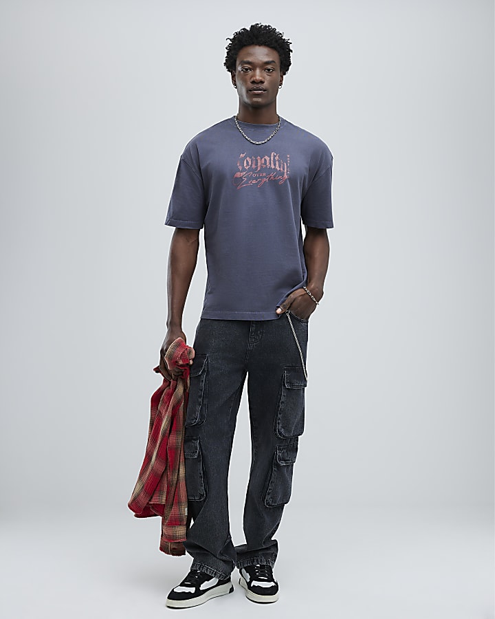River Island Black Oversized Fit Loyalty Dog T-Shirt