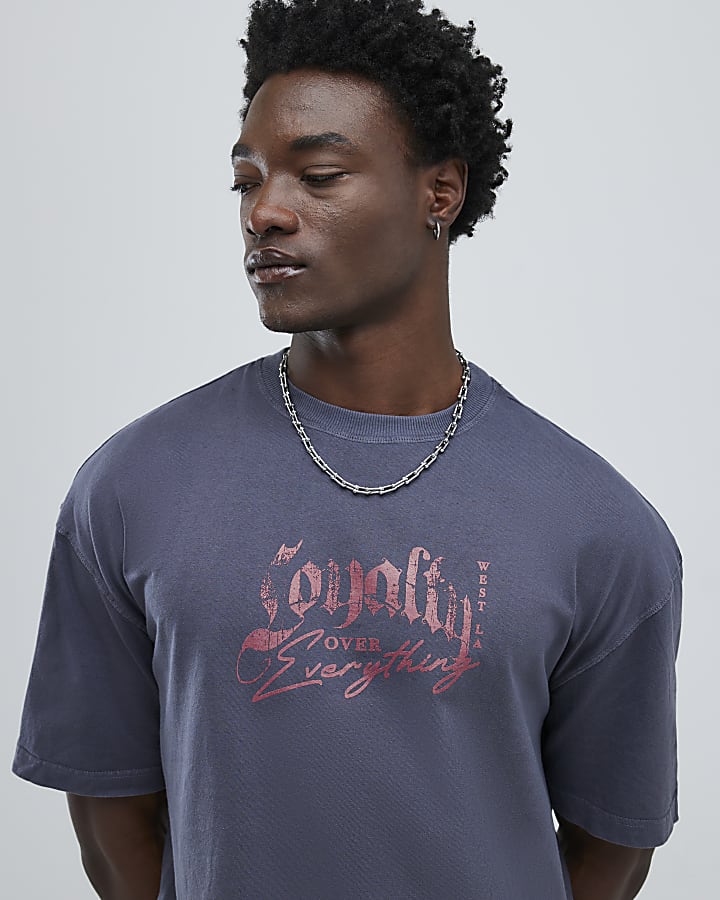 River Island Black Oversized Fit Loyalty Dog T-Shirt