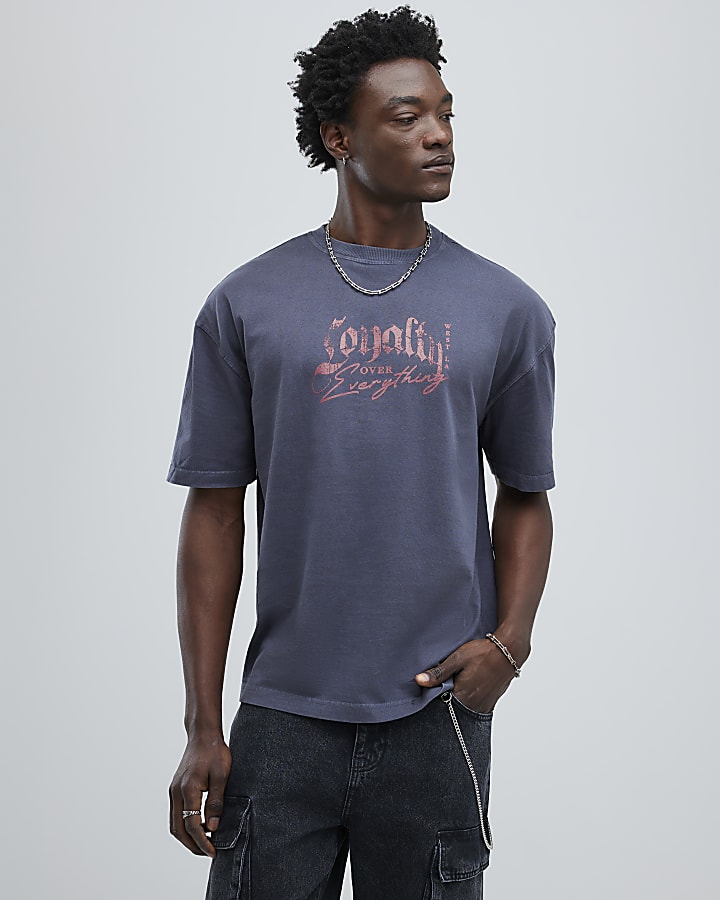 River Island Black Oversized Fit Loyalty Dog T-Shirt
